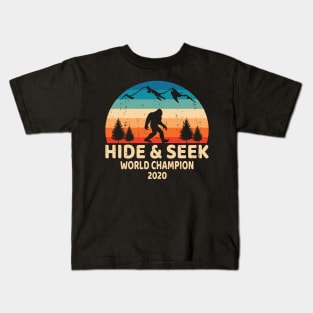 Bigfoot Hide & Seek World Champion 2020, Funny Design Retro Social Distancing Quarantine Buddies Kids T-Shirt